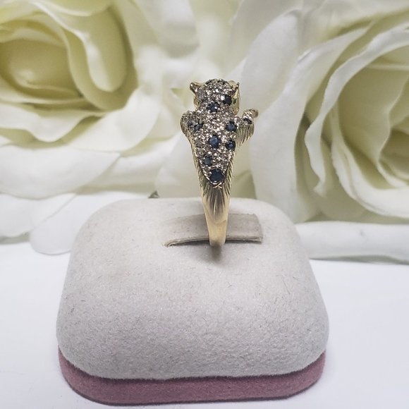 14K SOLID GOLD SAPPHIRE AND RUBY EYES PANTHER RING - Picture 4 of 11
